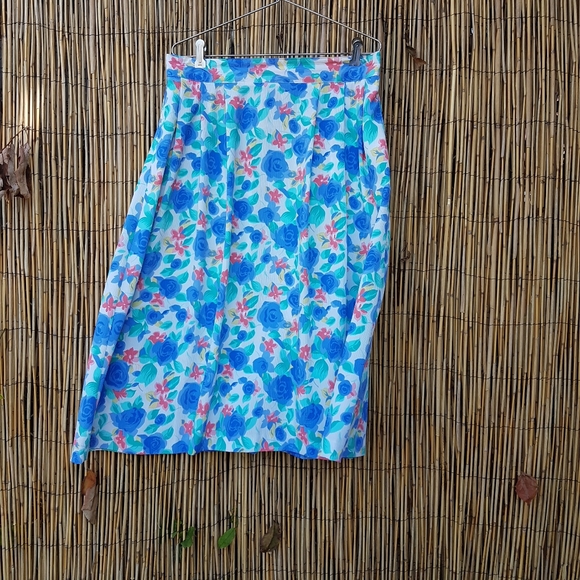 🌏 Vintage Floral Full Midi Skirt - Size 16 - Picture 2 of 13